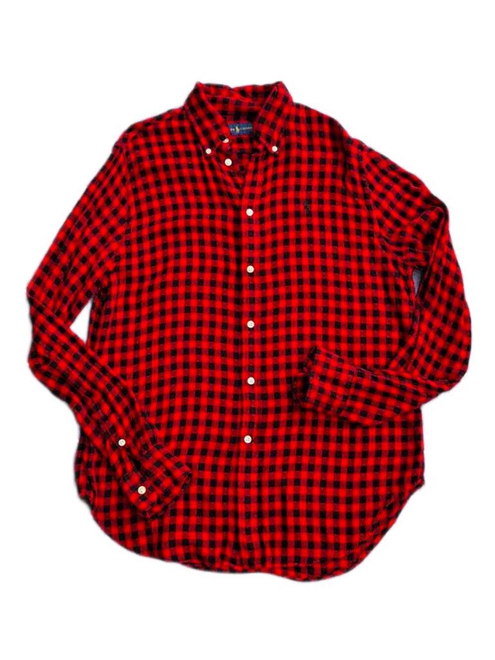 Ralph Lauren Red & Black Plaid Flannel Shirt – Size M, 100% Viscose Button‑Down